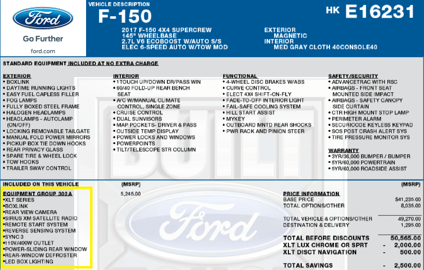 Core Features of the Ford F150 302A Package