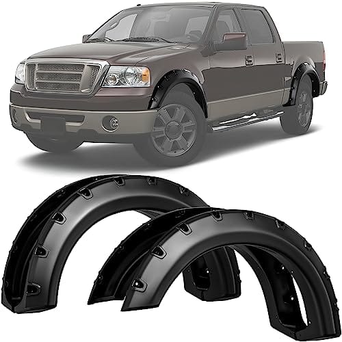 Best Fender Flare for Ford F150 5 LEDKINGDOMUS Fender Flares Kit Compatible for 2004-2008 Ford F150 Styleside, 2006-2008 Lincoln Mark LT, Dura-Flex Material Smooth Black Finish Front Rear Wheels Pocket Rivet Style