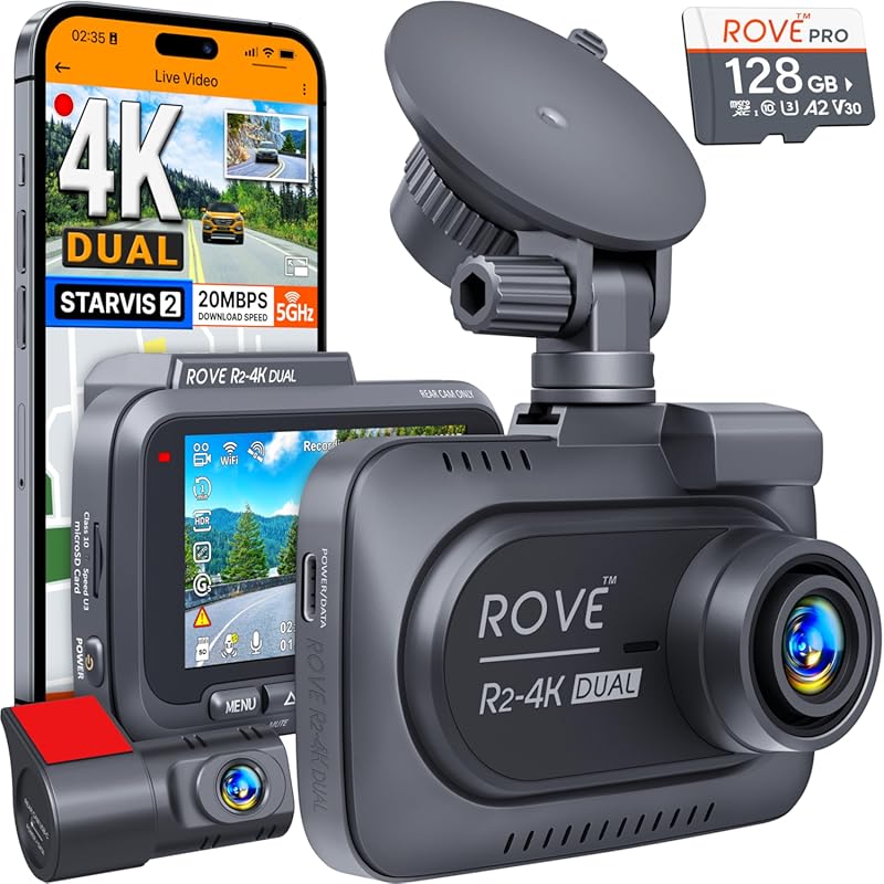 4K Dual Dash Cam Front and Rear with STARVIS 2 Sensor, 5G WiFi, and 24